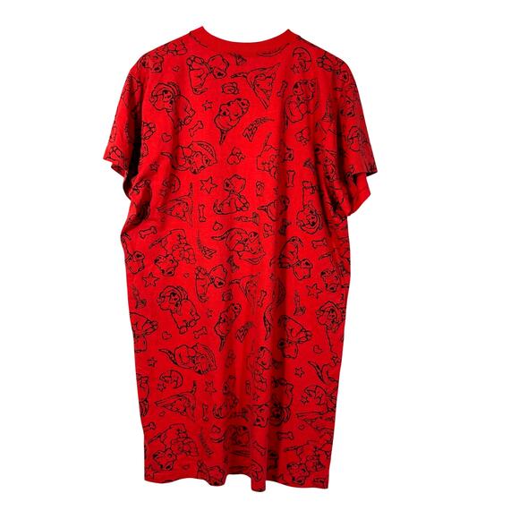 Zoo Crew 80s Red Puppy Dogs Long Night Shirt Cotton Stars Hearts Short Sleeve - Picture 6 of 9